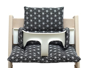 WIPE-CLEAN Cushion Set compatible with / only fits on the Tripp Trapp high chair by Stokke - Happy Star Black COATED