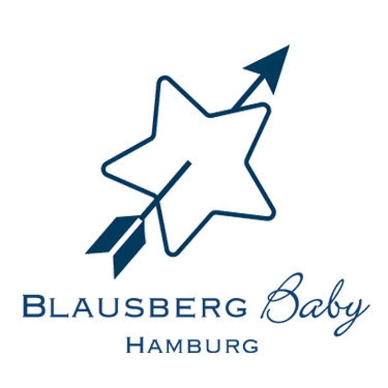 Puede incluir: Una estrella azul con una flecha que la atraviesa. El texto "Blausberg Baby Hamburg" est&aacute; debajo de la estrella.