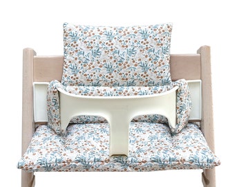 WIPE-CLEAN Cushion Set compatible with / only fits on the Tripp Trapp high chair by Stokke - Flower meadow blue COATED