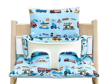 Ensemble de coussins de siège compatible avec/s'adapte uniquement à la chaise haute Tripp Trapp de Stokke Auto Blue Boys