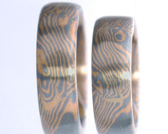 Mokume Gane Trauringe Gelbgold / Palladium