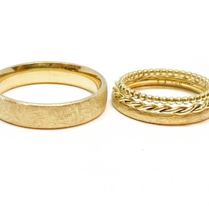 Wedding rings yellow gold with a cord ring & bead ring