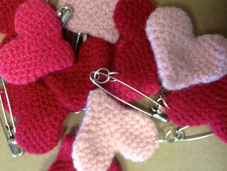 Red Heart Safety Pin Brooch Crocheted Heart Solidarity Etsy
