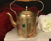 China teapot solid brass jade and coral gemstone accents https www.etsy.com shop CoCoBlueTreasures