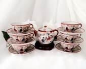 Satsuma Teapot teacups dinnerware set saucers hand painted tableware fine china set