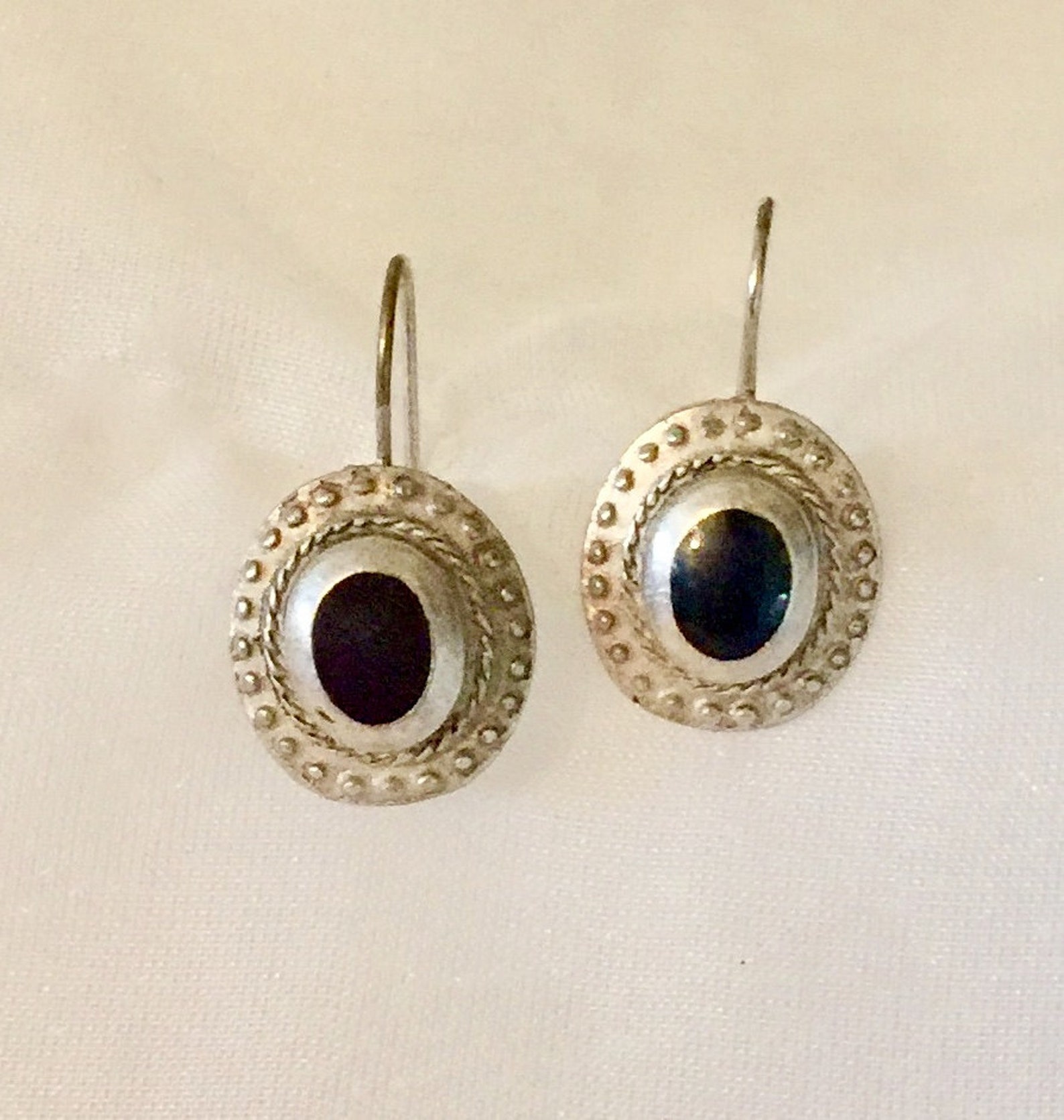 Vintage onyx earrings gemstone pierced drop dangle mid century Etsy