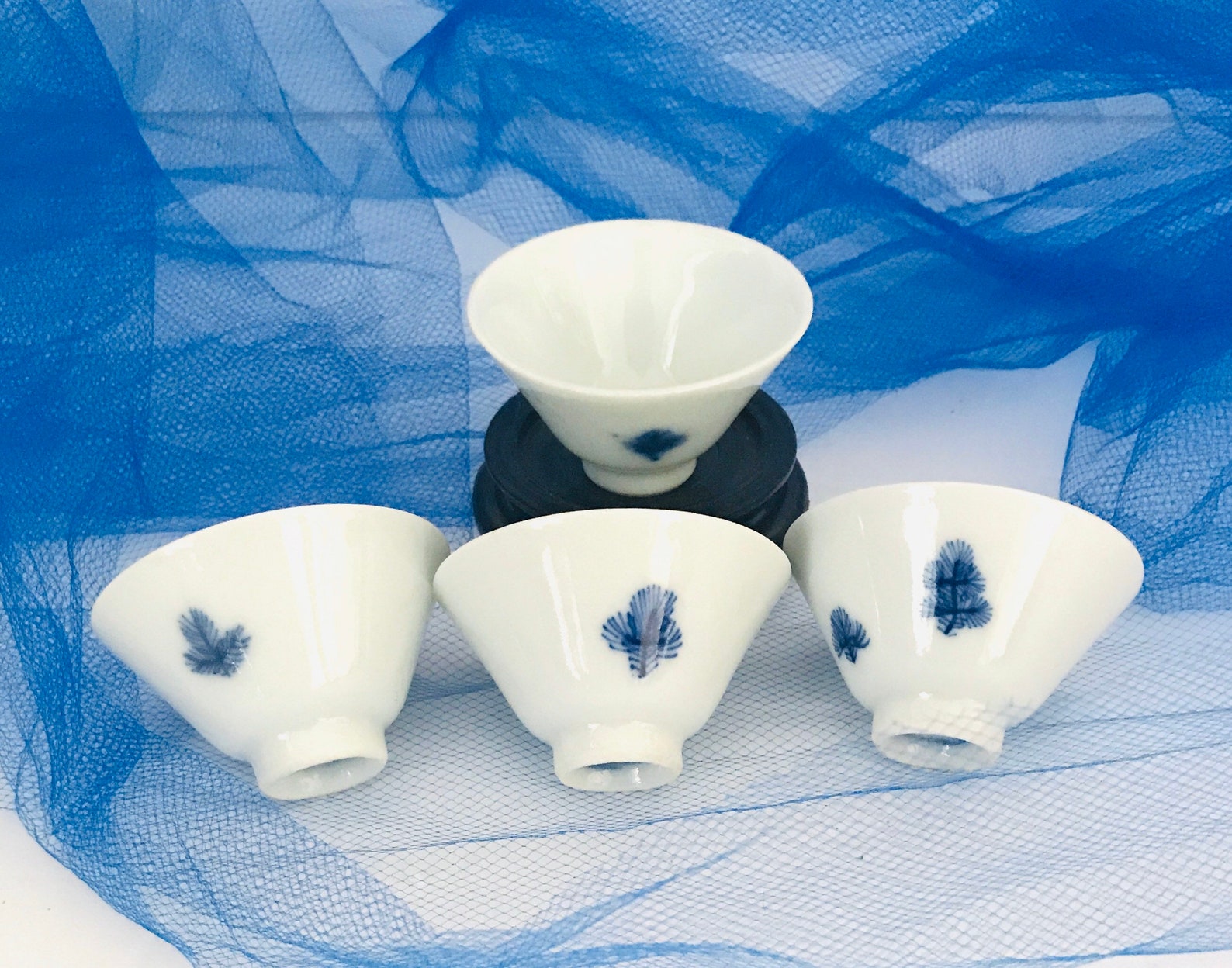 Sake cup set of four blue and white porcelain / oriental Etsy