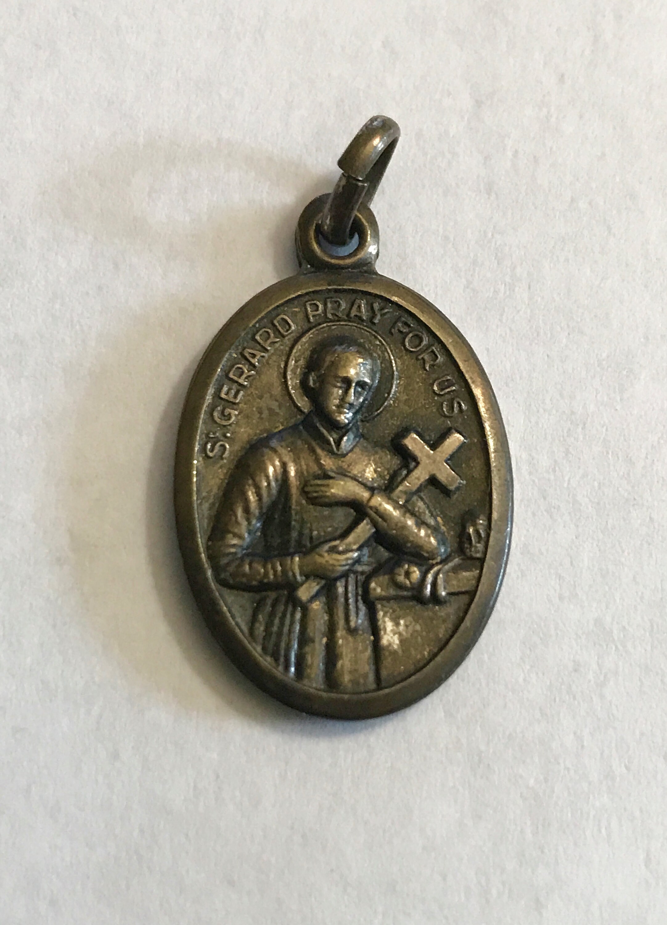 Religious catholic medal Saint Gerard brass pendant vintage Etsy