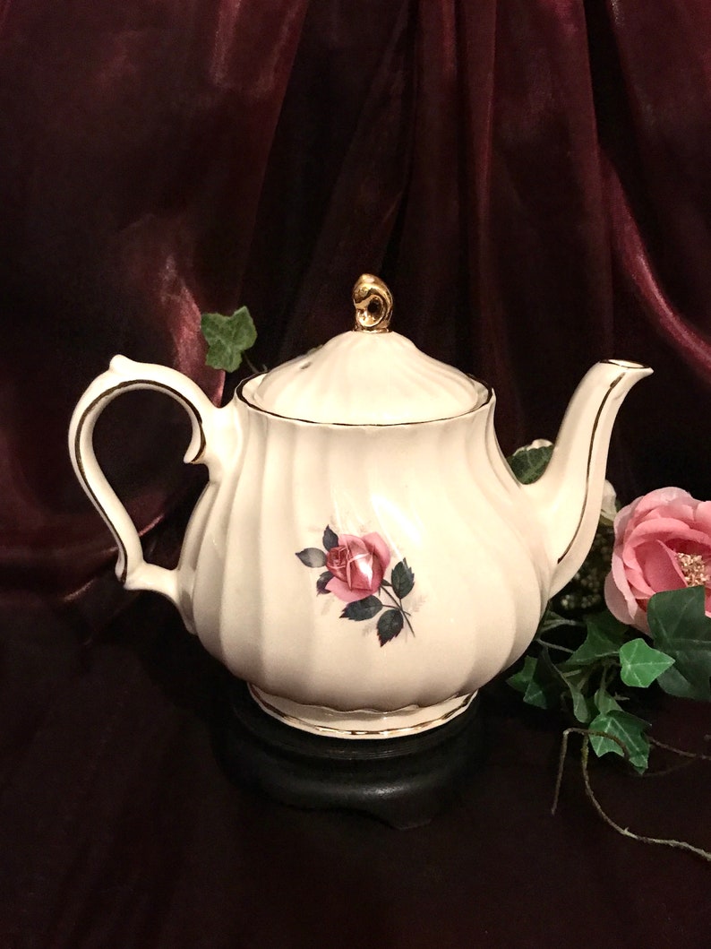 Sadler English Teapot Pink Roses / Swirled Pattern / Fine Bone Etsy