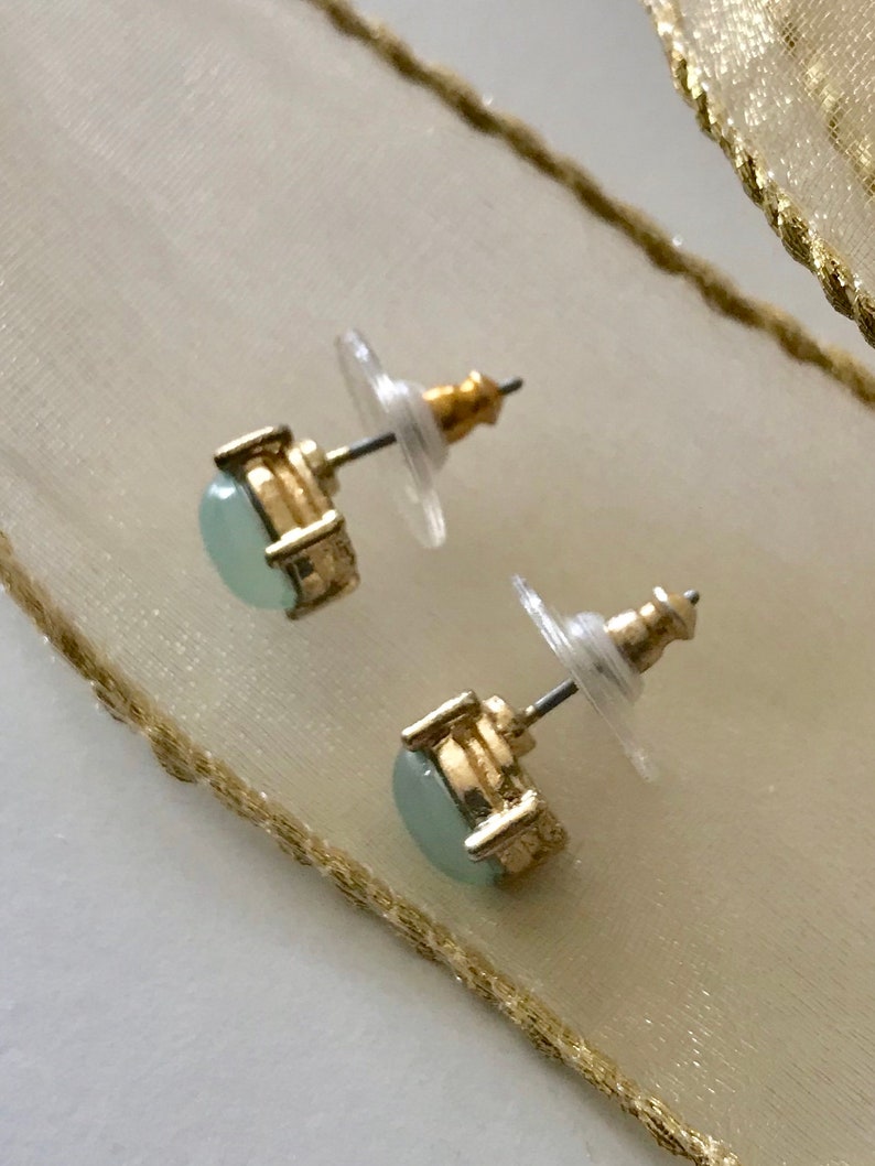 Moonstone gemstone earrings post stud pierced vintage fashion mid century