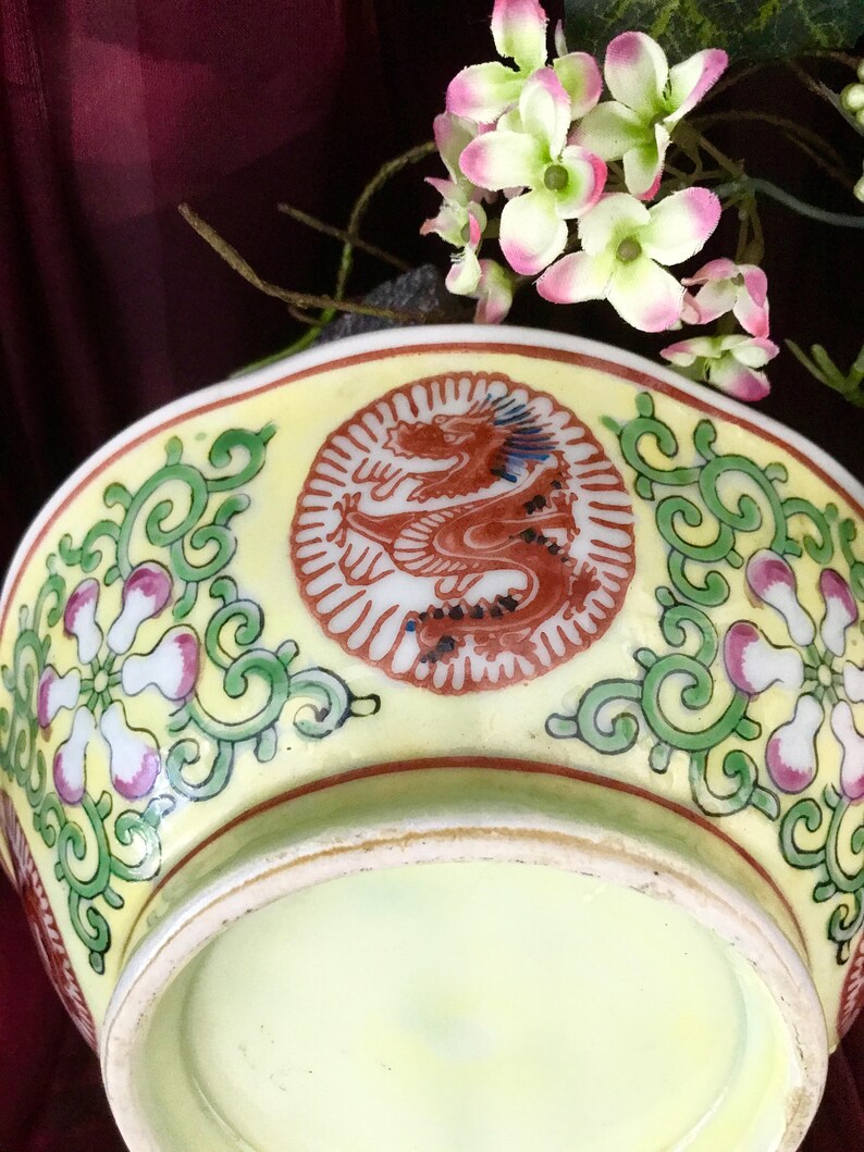 1910/'s kitchenware Chinese ceramic antique dragon bowl Imperial Yellow red 5 claw dragon circa 1890/'s
