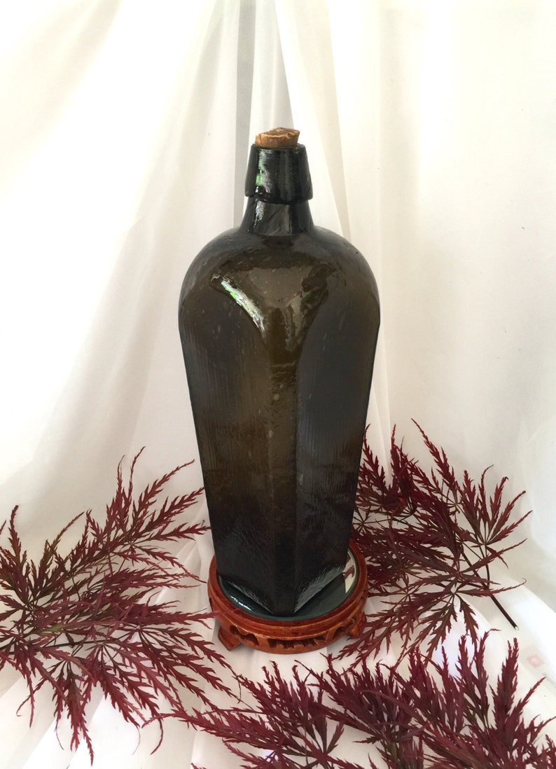 Antique glass bottle case gin olive green circa 1800's Etsy