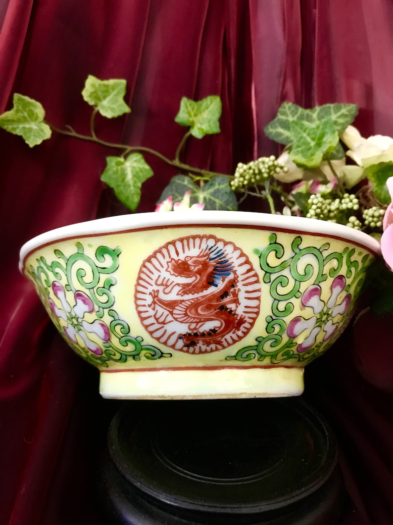 1910/'s kitchenware Chinese ceramic antique dragon bowl Imperial Yellow red 5 claw dragon circa 1890/'s