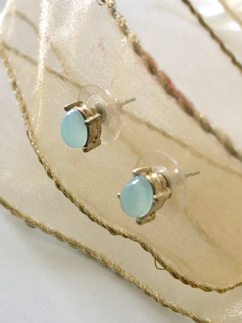 Moonstone gemstone earrings post stud pierced vintage fashion mid century