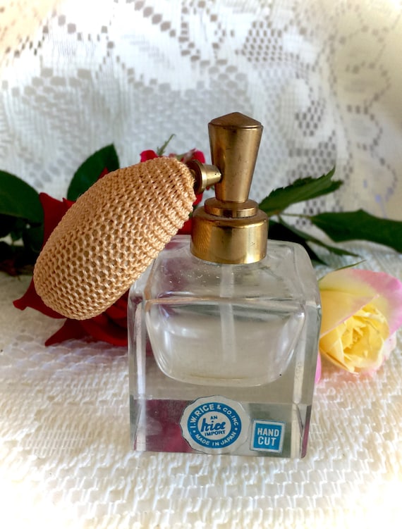 Perfume bottle vanity dresser cut glass I W Rice Perfume Bottle with Pump