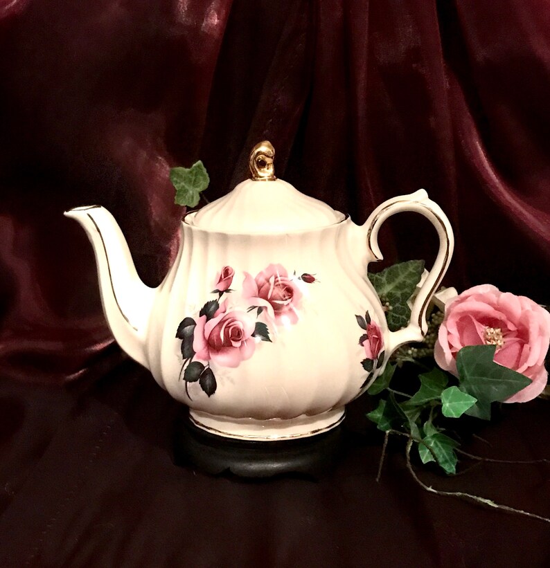 Sadler English Teapot Pink Roses / Swirled Pattern / Fine Bone Etsy
