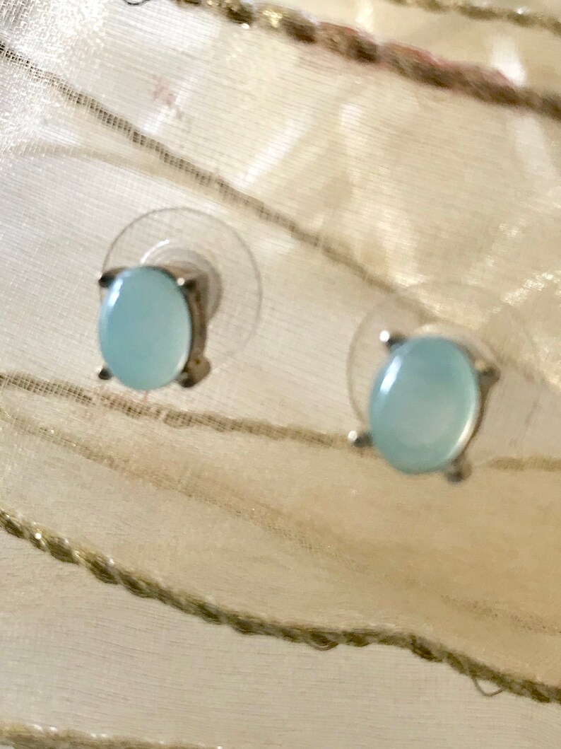 Moonstone gemstone earrings post stud pierced vintage fashion mid century