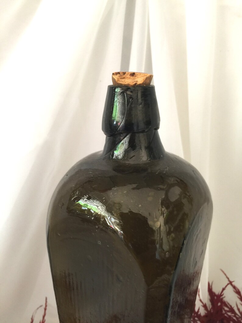 Antique glass bottle case gin olive green circa 1800's Etsy