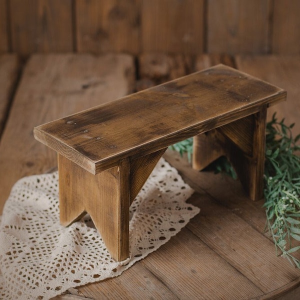 Wooden Bench Stool For Baby Photo Session, Posing Photography Prop, Chair for Toddler Birthday Photos, For Newborn Pictures Props Setup,