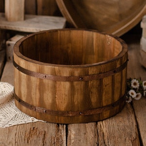 NEWBORN PROPS - oak wooden washtub style bowl, newborn props, newborn posing, baby prop, newborn photo prop, newborn, newborn pail