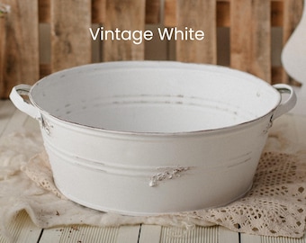 White MILK BATH TUB prop - vintage style washtub for newborn props, baby photo prop, bathtub for birthday pictures and photography props.