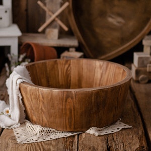 Cuenco de madera para fotografía de recién nacidos / Accesorio de fotografía de bebé sólido para sesiones de estudio y de hitos / Diseño neutro / Accesorio para fotografías de primer cumpleaños