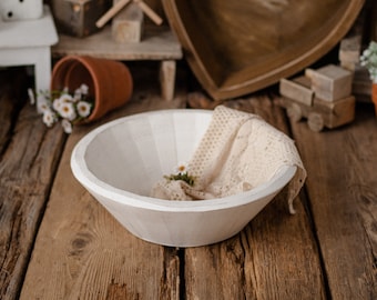 POSING BOWL - wooden newborn prop. White, aged baby photo prop, dough bowl photo prop, newborn props, wooden,photography props, wooden props