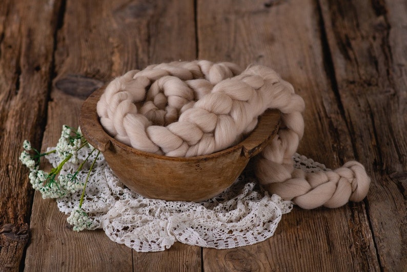 BRAID 100% WOOL, merino, soft, newborn props, braid, photography props, wool basket, photo prop wool braid, wool plait, newborn photo prop image 3