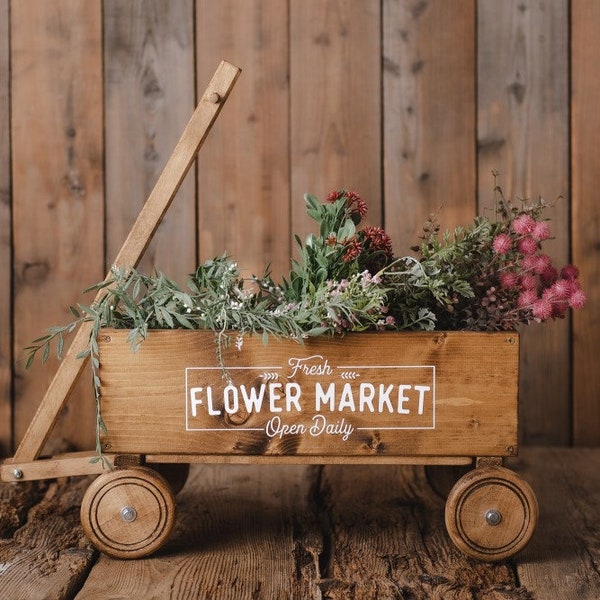 Marché aux fleurs de chariot en bois, accessoire de chariot recto-verso, accessoires pour nouveau-nés, accessoire photo pour chariot en bois, accessoire de chariot vintage, accessoires de photographie, accessoire de bébé