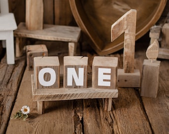 BLOQUES DE MADERA "UNO", estilo vintage, accesorios para recién nacidos, accesorios fotográficos, cumpleaños, accesorios fotográficos, accesorios para fotografía de bebés