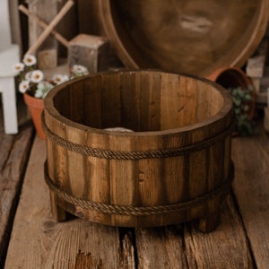 WOODEN BOWL in washtub style. newborn props, Real wooden photo prop for newborns and sitters. Newborn and baby photo prop.