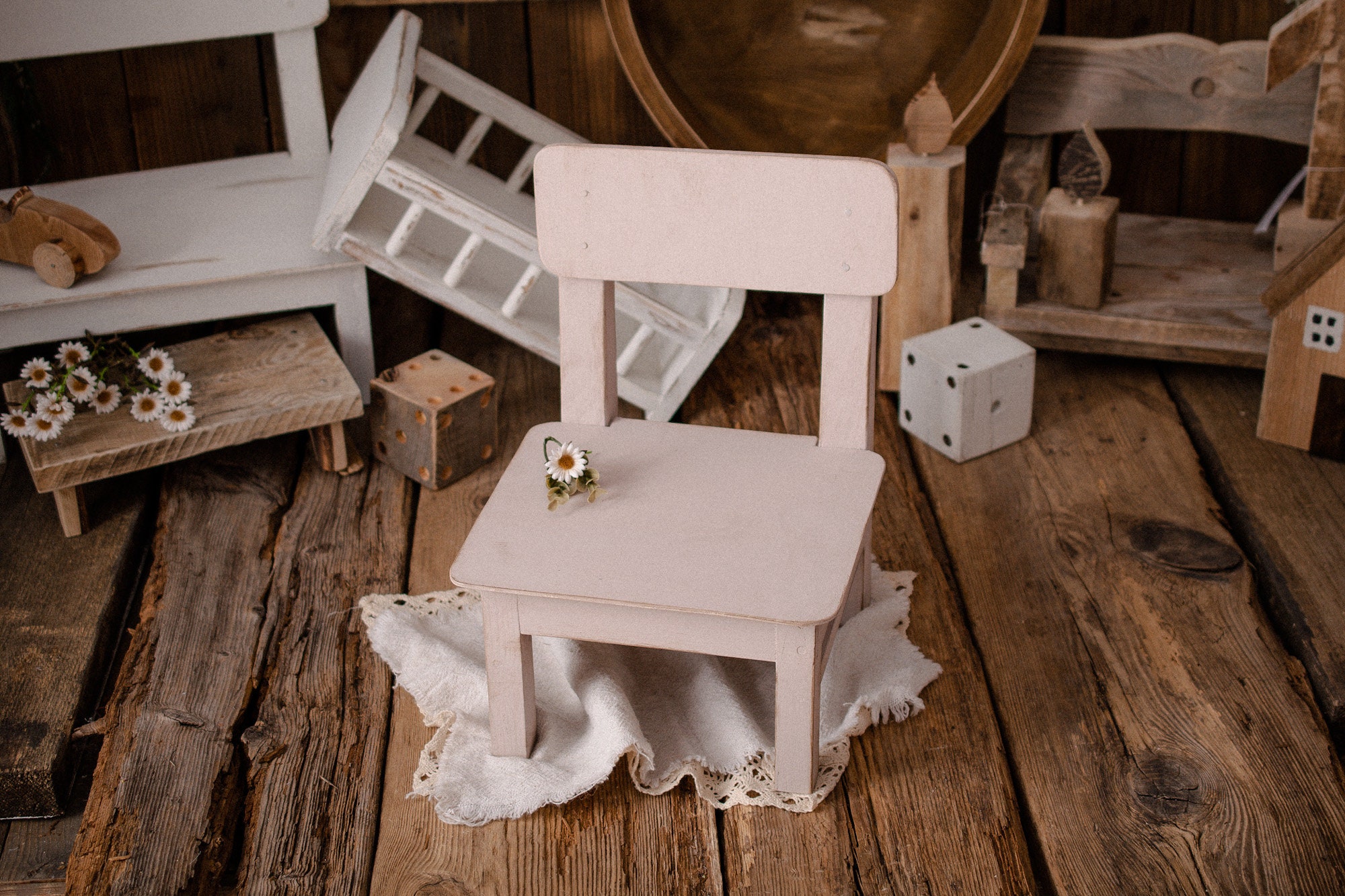 Newborn Photography Prop Small White Wooden Harlow Chair - Heart