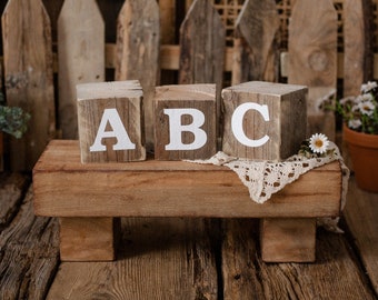 BLOQUES DE MADERA "ABC", estilo vintage, accesorios para recién nacidos, accesorios fotográficos, cumpleaños, accesorios fotográficos, accesorios para fotografía de bebés