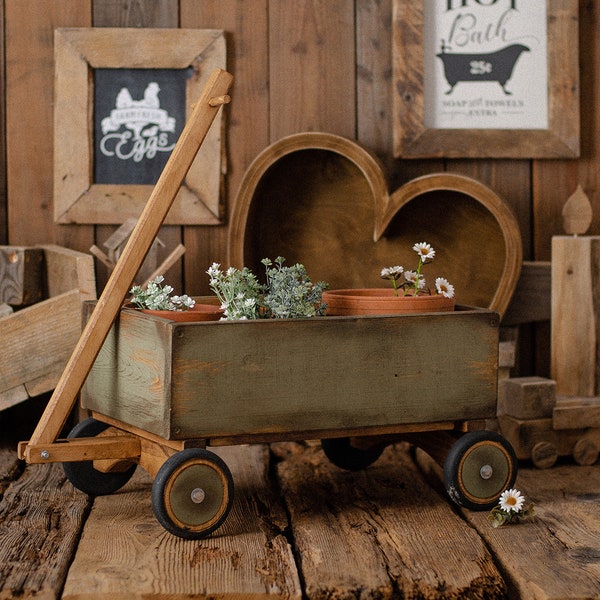 WOODEN GREEN CART - Newborn props, children cart prop, baby cart prop, photo prop, vintage style cart photo prop, photography, session prop