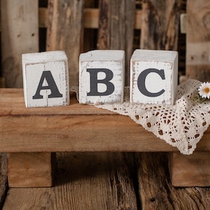 WOODEN BLOCKS &quot;ABC&quot; white, vintage style, newborn props, photo props, birthday, photo props, photography props, baby photography props