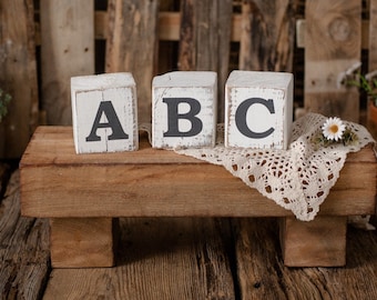 WOODEN BLOCKS "ABC" white, vintage style, newborn props, photo props, birthday, photo props, photography props, baby photography props
