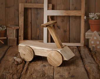 Wooden sitting car photo prop for toddler session, children photography toy, kids ride on for photoshoot from newborn and baby props vendor