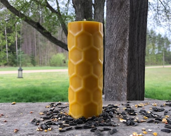 6 in Michigan Beeswax Hex Pillar Candle - 100% Beeswax - Centerpiece - Wedding Gift - Farmhouse Decor - Unity Candle - Christmas