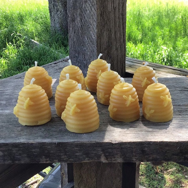 Michigan Beeswax Set of 10 Mini Beehive Votives - Baby Shower - Wedding Decor - Party Favors - 100% Clean Burning Natural - Farmhouse Decor