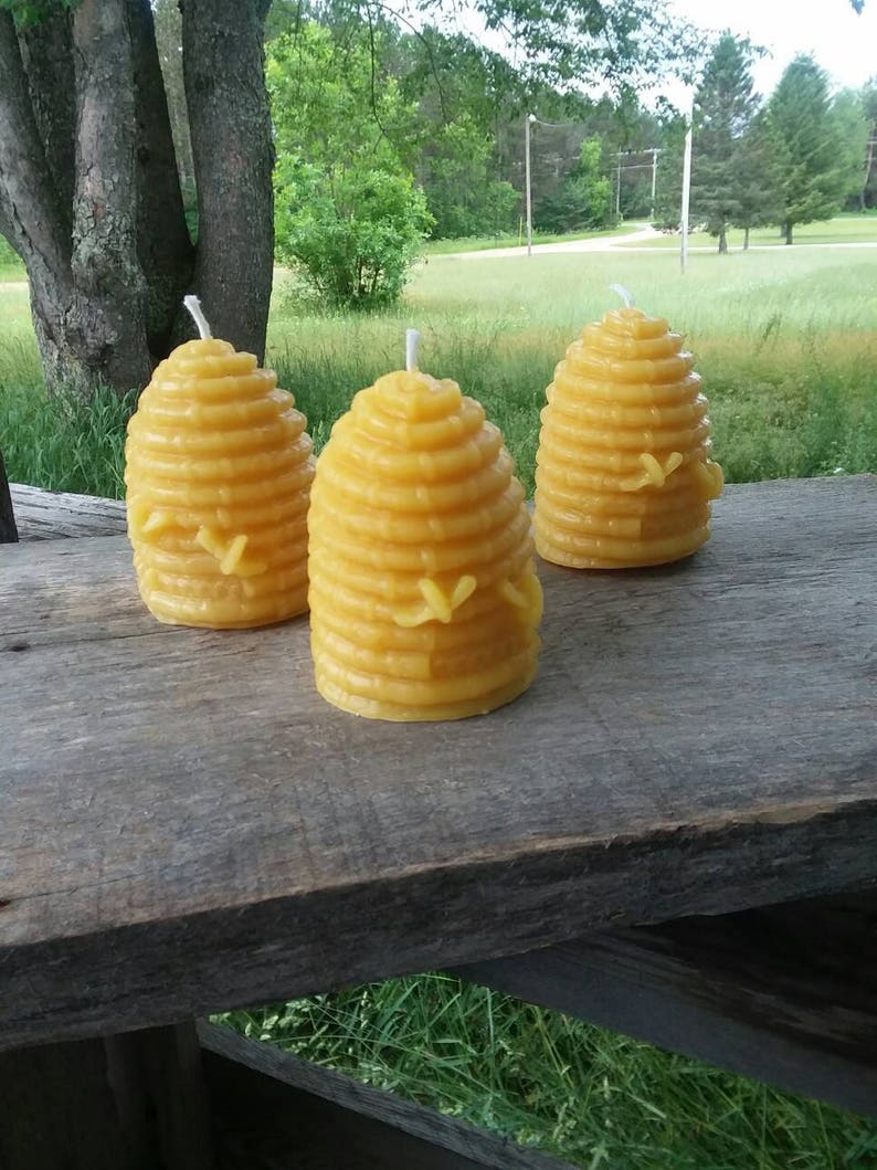 Set of 3 Michigan Beeswax Candle Beehive Skep Candle Etsy