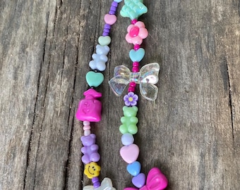 Colorful Beaded Bag Charm: Rainbow Keychain with Stars & Hearts