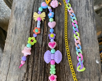 Colorful Beaded Bag Charm: Pastel Keychain with Bows & Gummy Bears