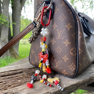 Smiley Face Beaded Purse Charm: Goth Keychain, Backpack Accessory
