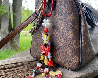 Smiley Face Beaded Purse Charm: Goth Keychain, Backpack Accessory