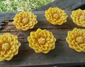 Set of 6 Beeswax Floating Dahlia Candles - Flower Candle - Accent Lighting - Wedding Decor - Favors