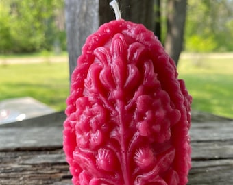 Carved Beeswax Easter Egg Candle: Fushia Berry, Unscented, Handmade