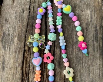Colorful Beaded Bag Charm: Pastel Keychain with Gummy Bears