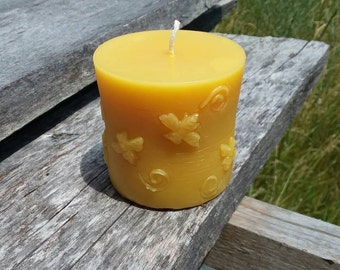 Beeswax Bee Pillar Candle - Decorative Candles - 100% Clean Burning Natural Beeswax Candles - Farmhouse Decor