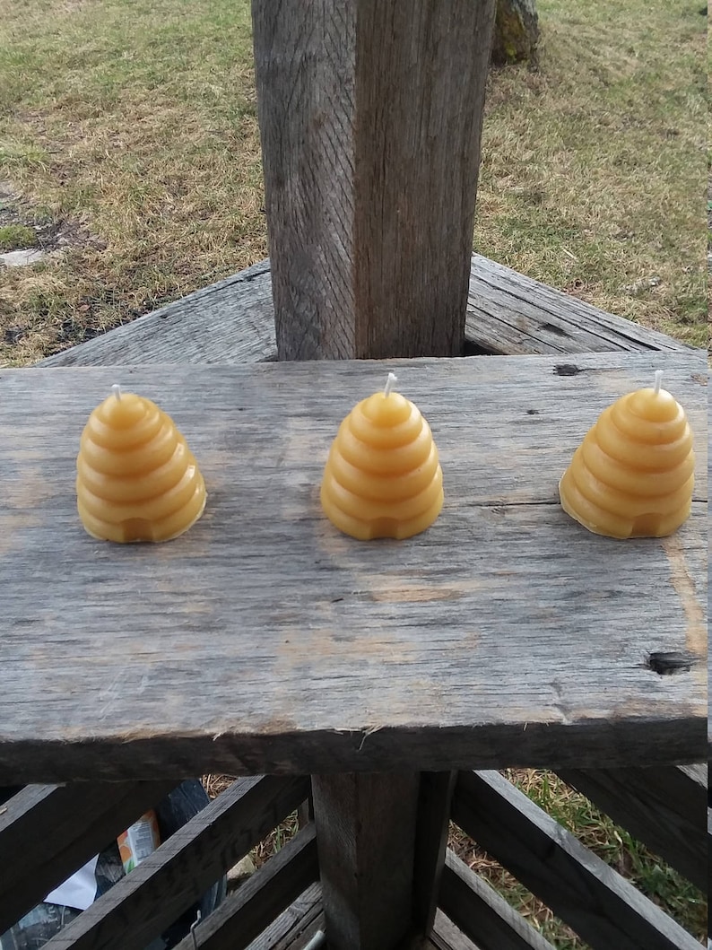 Michigan Beeswax Candles Set of 3 Beehive Skep Votives Etsy