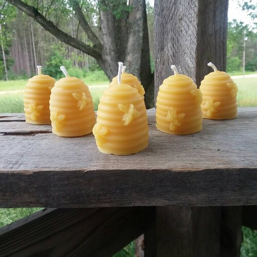 Michigan Beeswax Set of 6 Bee Hive MINI Votives - Baby Shower - Wedding Decor - Party Favors - 100% Clean Burning Natural Beeswax Candles